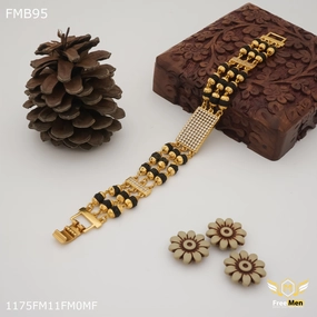Exclusive Design Graduate Present Freemen Three line with ad rudraksh Bracelet for Men - FMB95