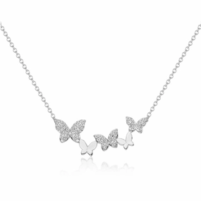 Sterling Silver 5 Butterfly Micropave Necklace Home Party