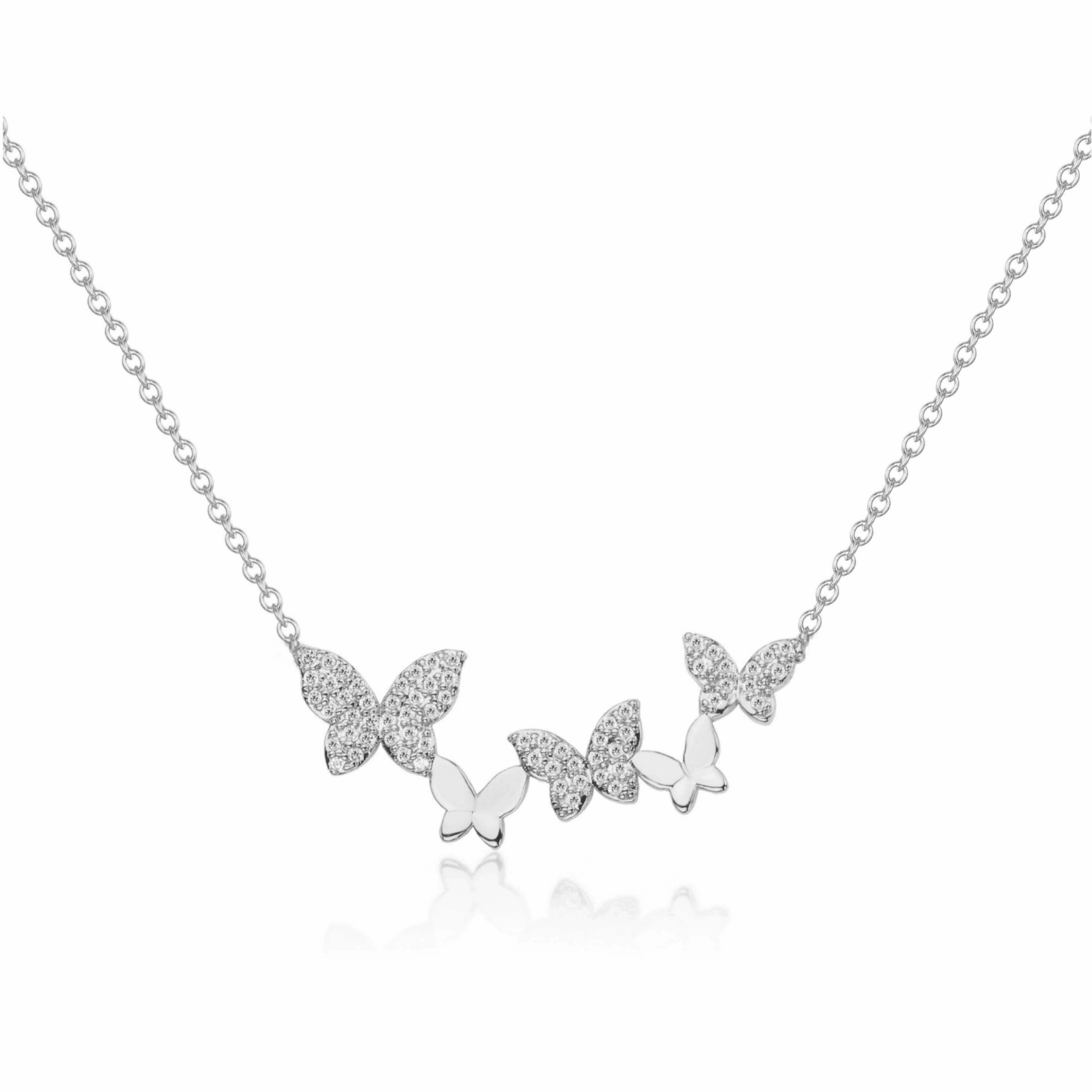 Sterling Silver 5 Butterfly Micropave Necklace Home Party