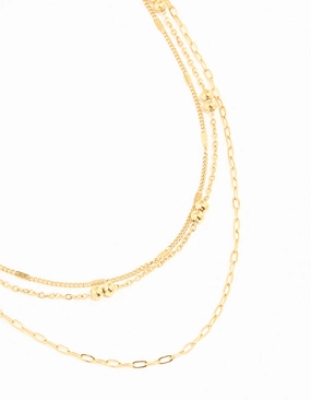 Waterproof Gold Plated Stainless Steel Ball & Chain Layered Necklace college student Own Item