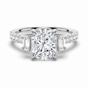 Three Stone Cushion & Half Moon Moissanite Engagement Ring with Pav?? Band Spring Present Modern Touch