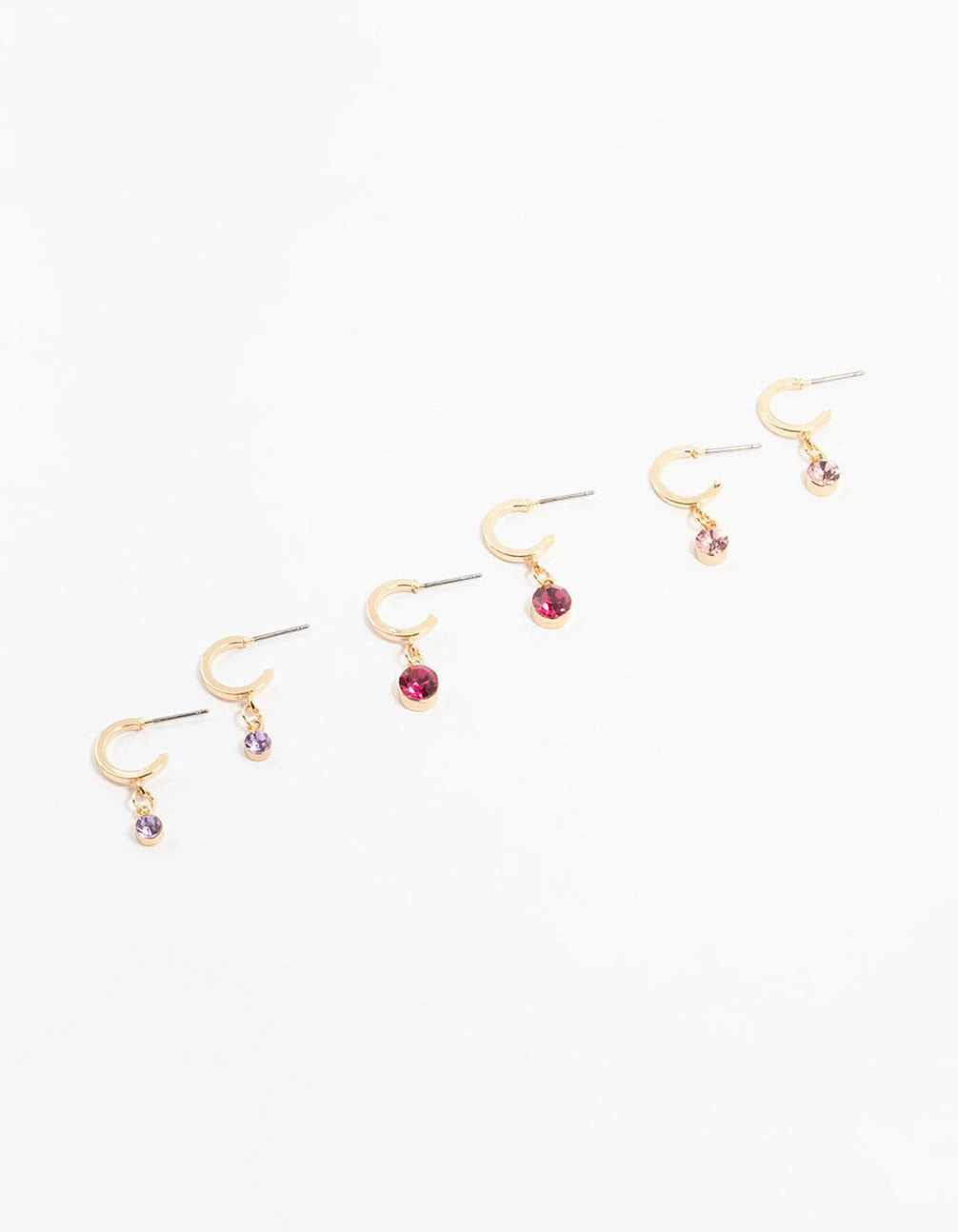 Iridescent Jewelry Petite Accent Gold Graduating Diamante Drop Huggie Earrings 3-Pack