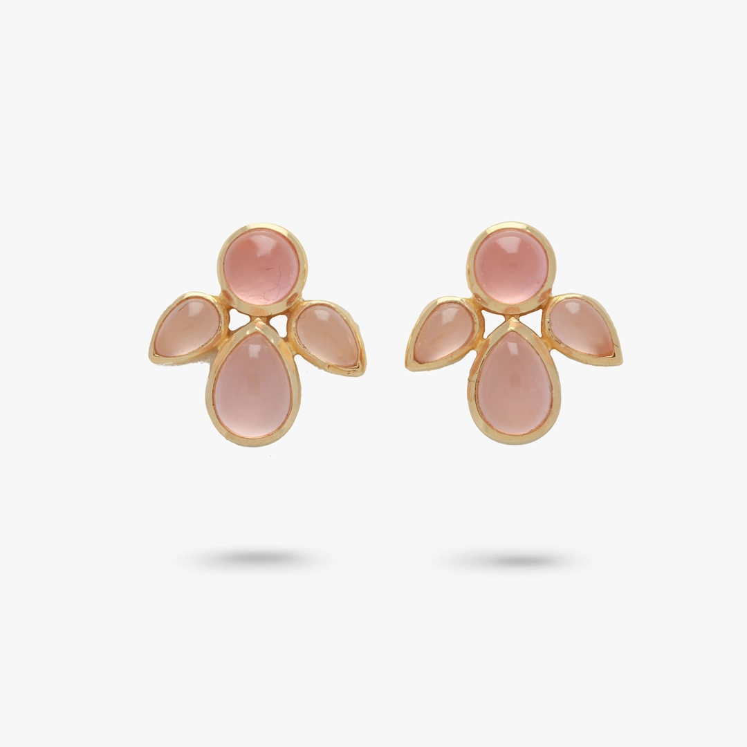 Festive Piece Amare Wear Mini Pink Chalcedony Angel Leaf Studs