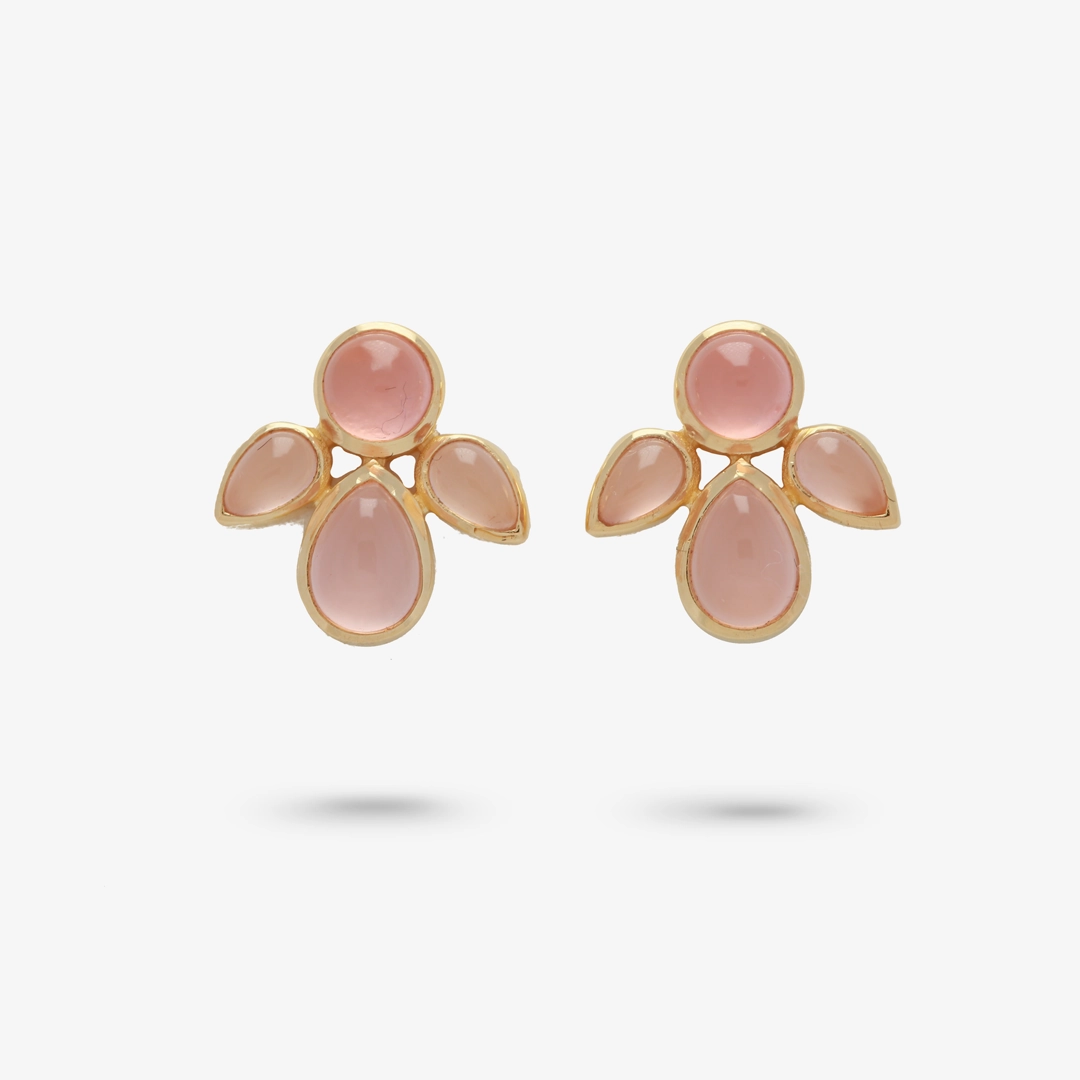 Amare Wear Mini Pink Chalcedony Angel Leaf Studs Style Pop Radiant Highlight