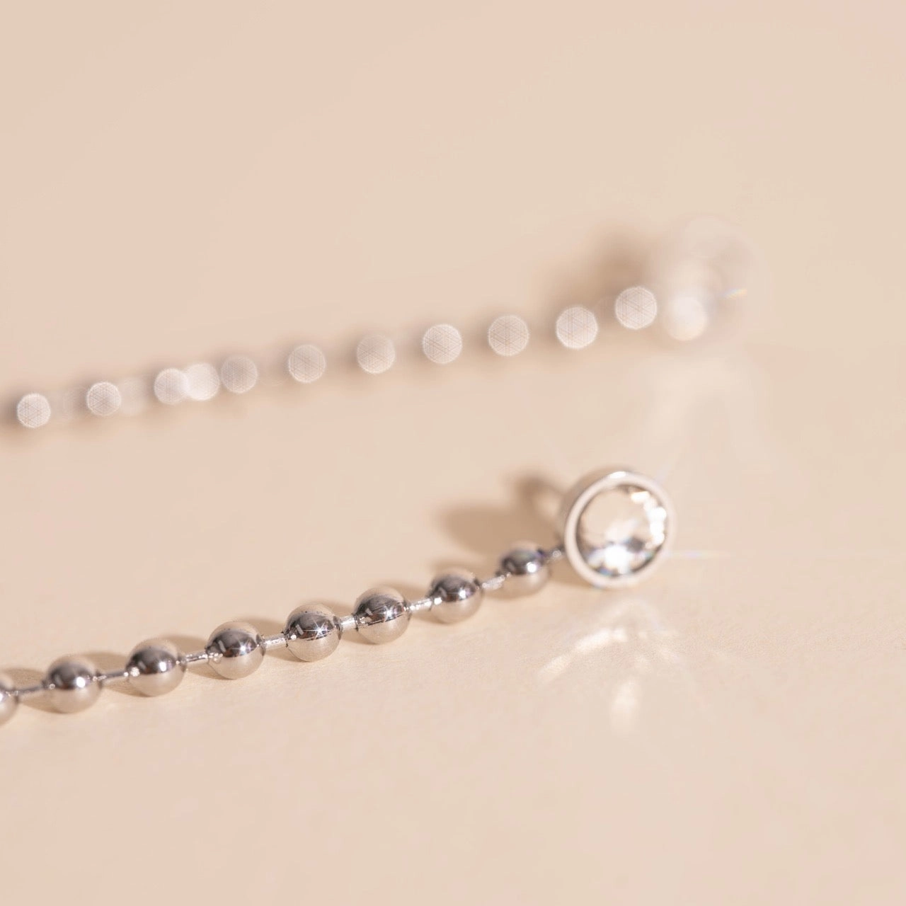 Crystal Bead Chain Stud Earrings Warm Light