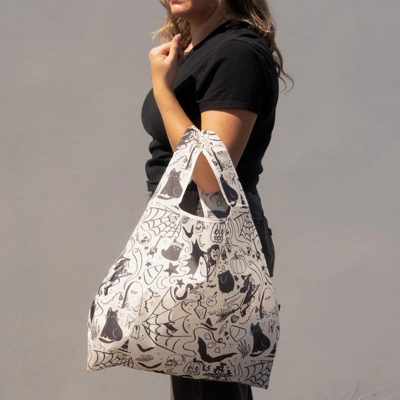 Spooky Reusable Trick-or-Treat Tote Bag Structured Shape Unique Treasures