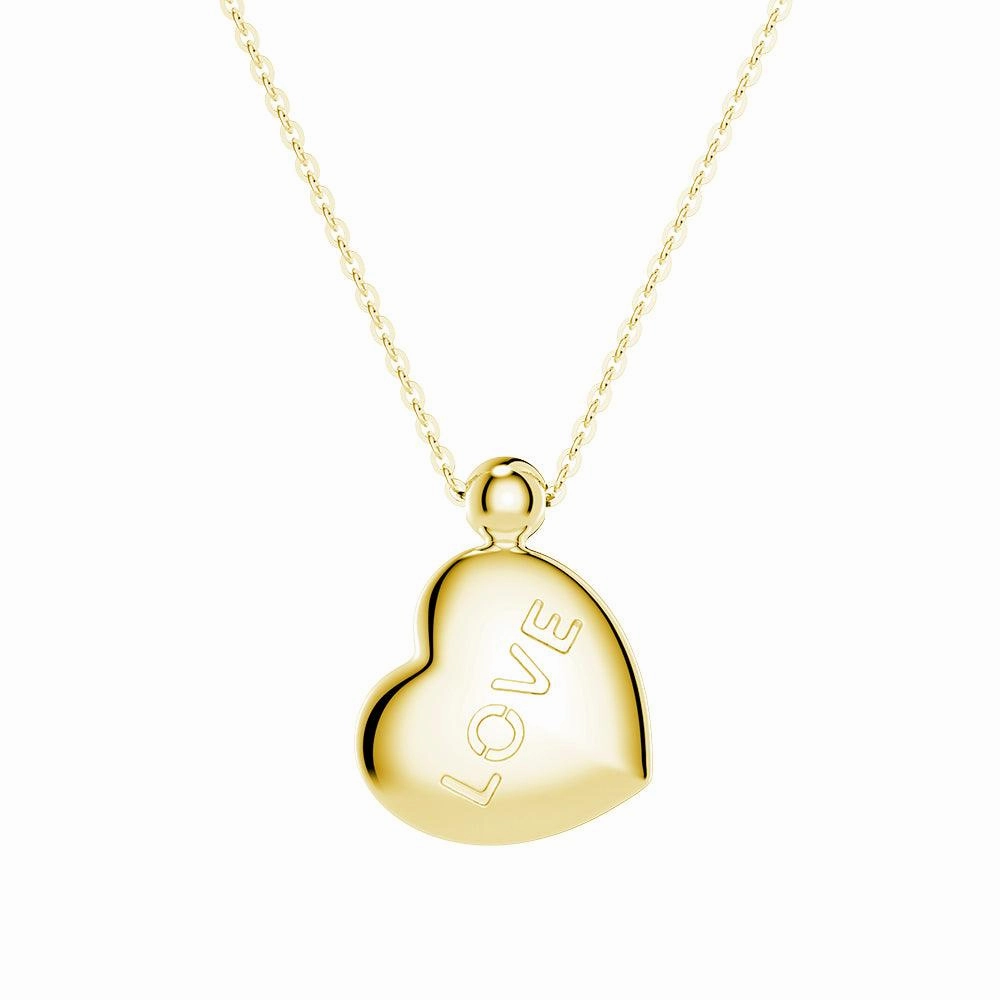 Double Side Engraved "Love" Heart Necklace Petite Accent