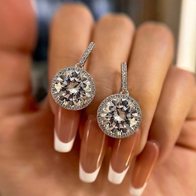 Louily Stunning 5.0 Carat Halo Brilliant Cut Drop Earrings In Sterling Silver Gorgeous Detail