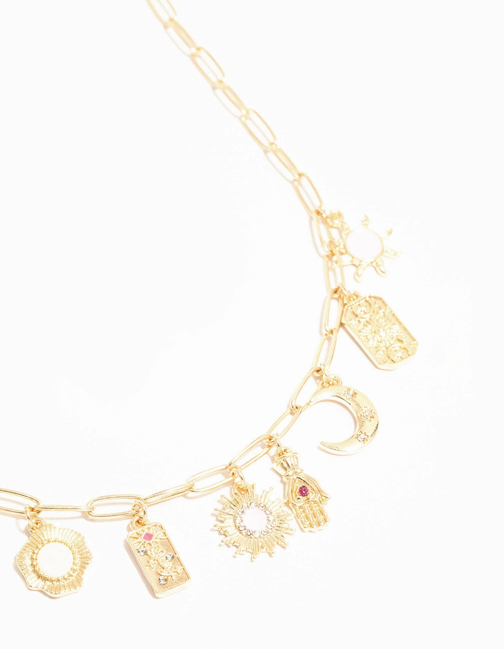 Gold Celestial Themed Charm Necklace Modern Detail