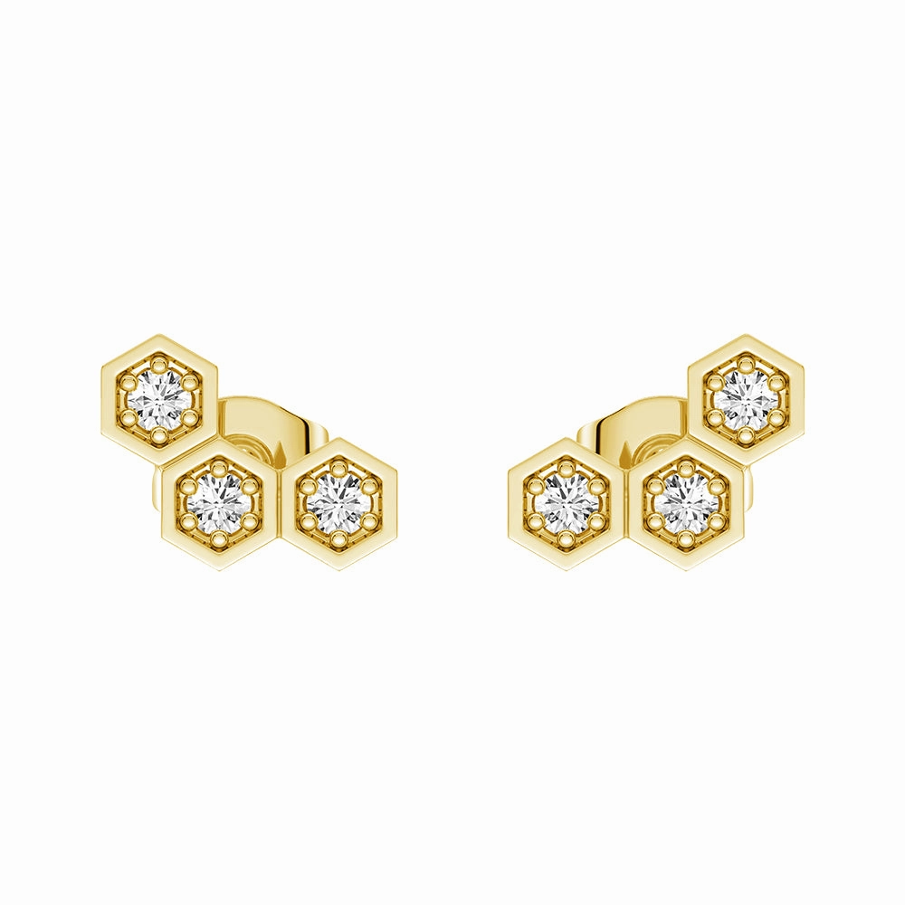 Honeycomb Hexagon Cluster Stud Earrings with Lab Grown Diamonds Adorable Item Sparkling Jewelry