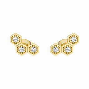 Honeycomb Hexagon Cluster Stud Earrings with Lab Grown Diamonds Adorable Item Sparkling Jewelry