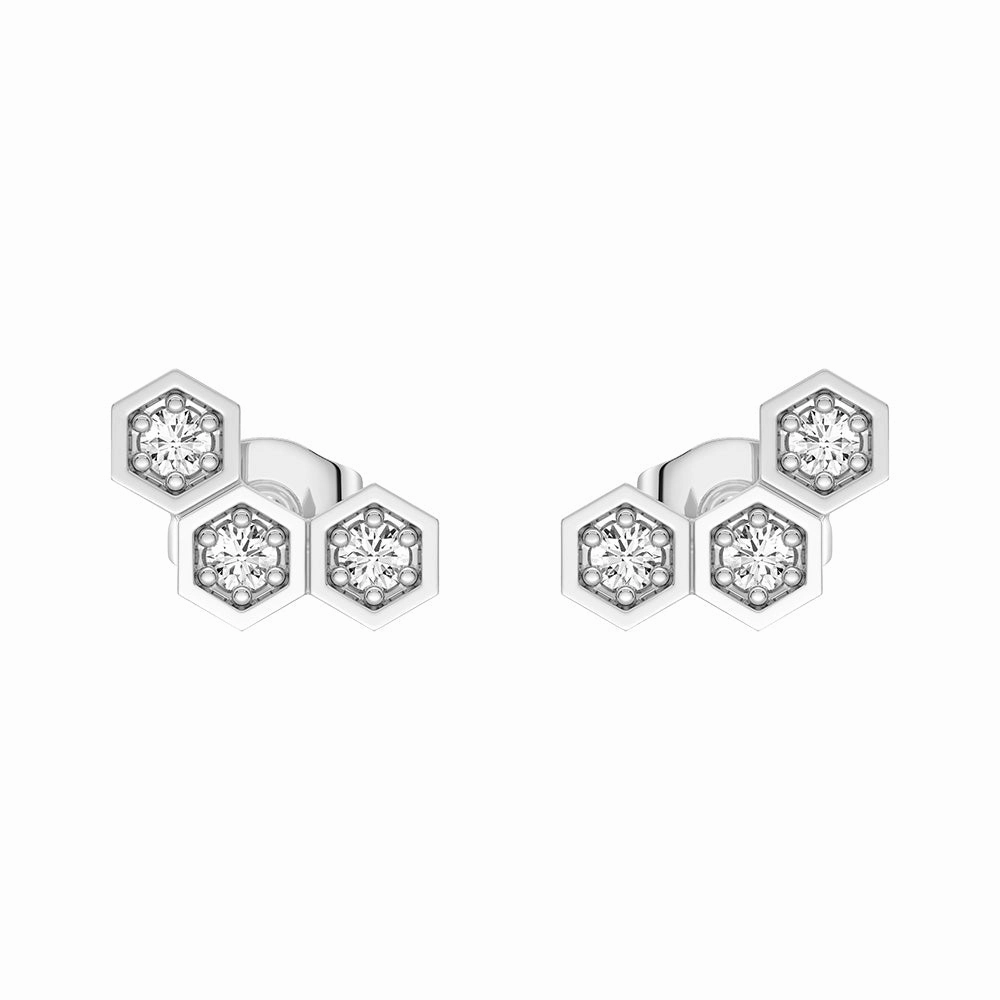 Premium Style Night Decoration Honeycomb Hexagon Cluster Stud Earrings with Lab Grown Diamonds