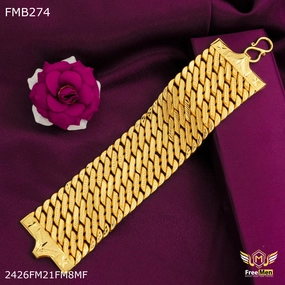 No-Fuss Fashion Opportune Fusions Freemen Three Line Broad goldne Bracelet For Men - FMB274