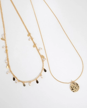 Gold Plated Freshwater Pearl & Molten Necklace Set Luxury Feel Polished Details