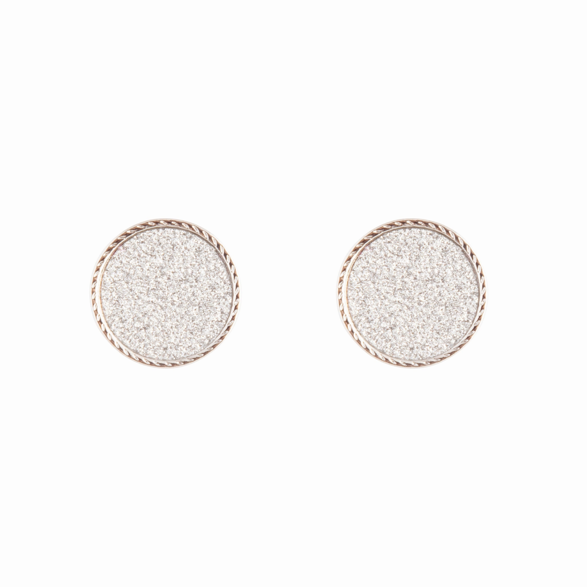 Silver Glitter Inlay Disc Earrings Glittery Accent High-Quality Element