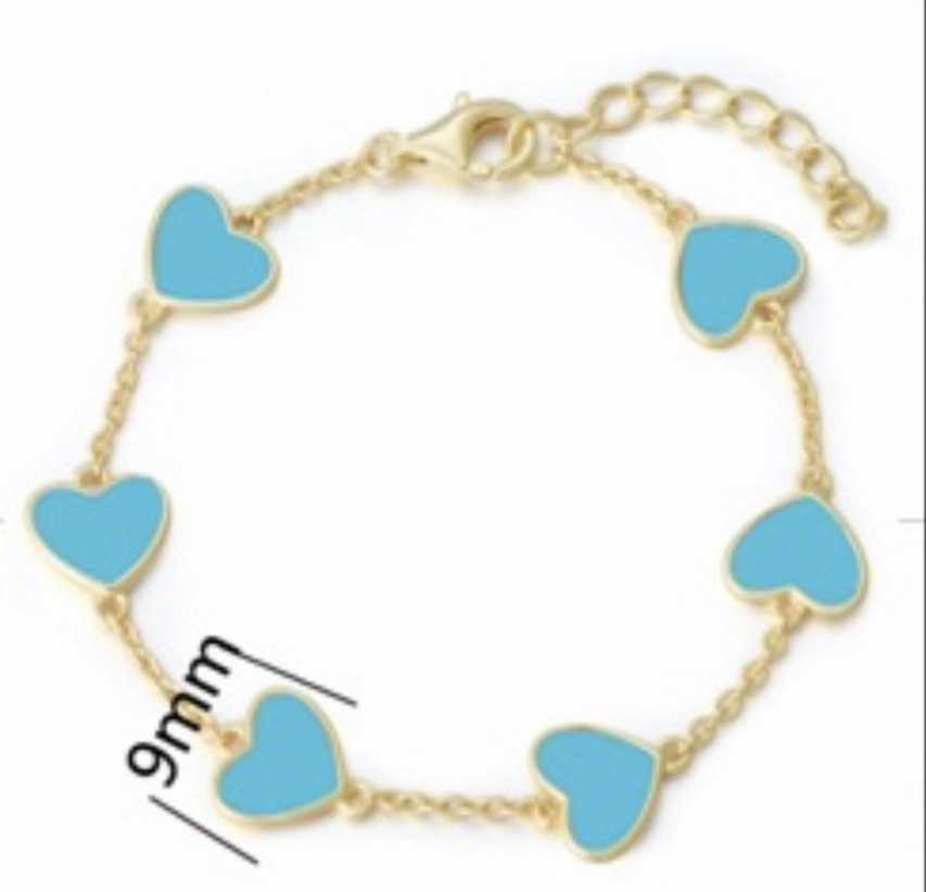 Creative Concept Pleasant Amalgamations Gold Plated Sterling Silver Blue Enamel Heart Station Bracelet
