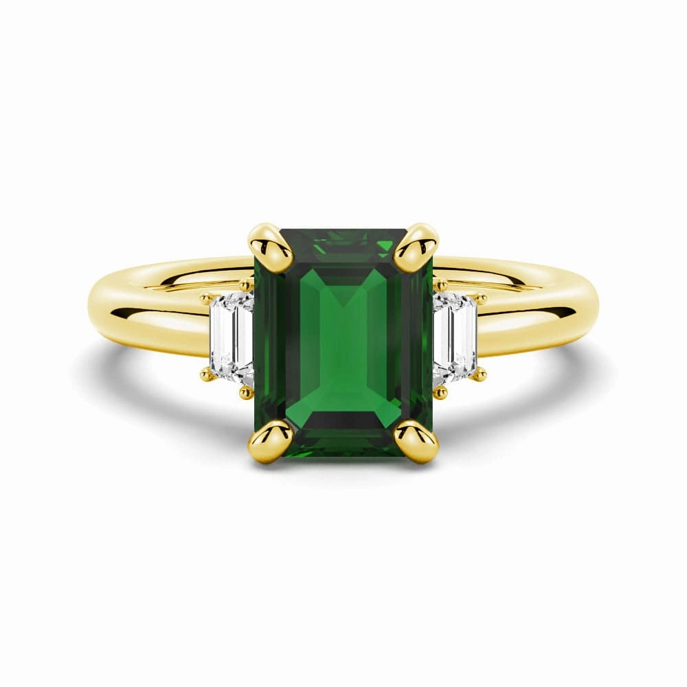 Economical Work Shiny Decoration Emerald Cut Emerald and White Sapphire Three Stone Ring