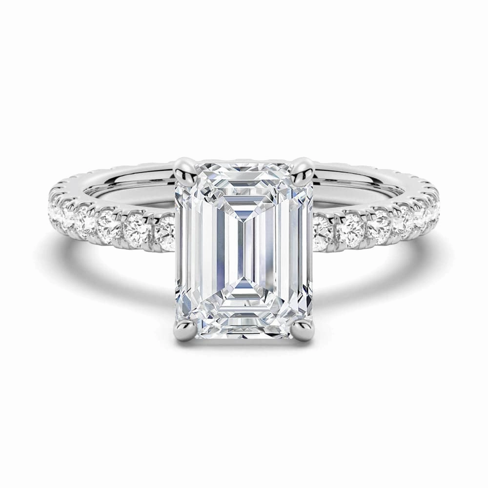 Emerald Cut Moissanite Engagement Ring With Eternity Pave Band Generational Piece