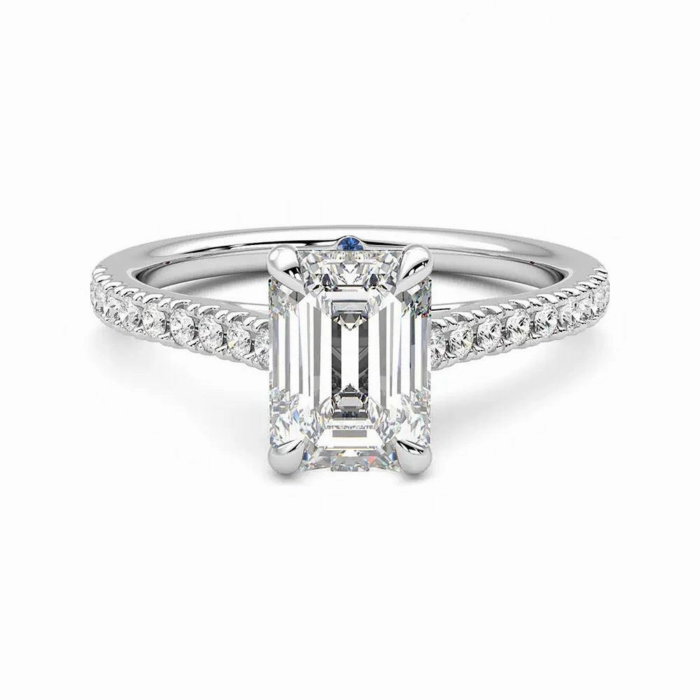 Emerald Cut Moissanite Engagement Ring with Hidden Anniversary Stone and Pav?? Accents Best Seller