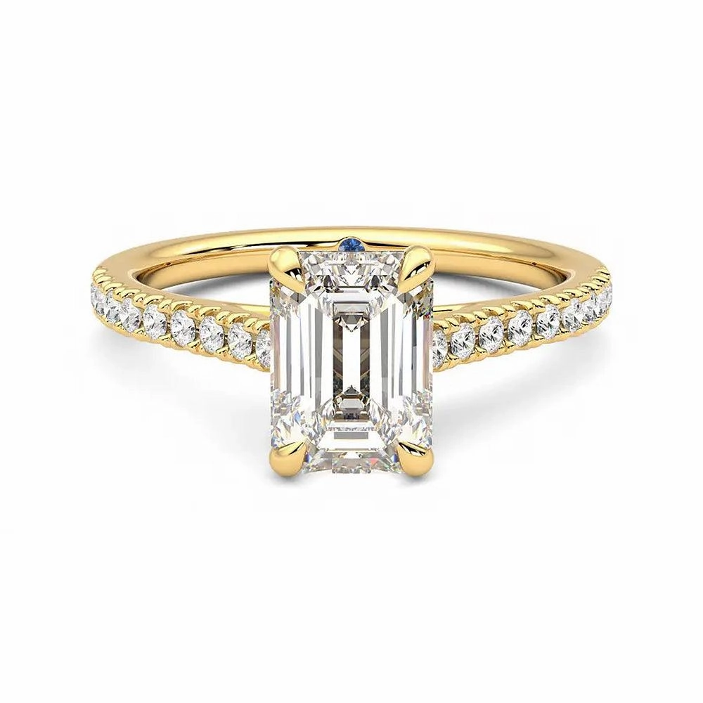 Emerald Cut Moissanite Engagement Ring with Hidden Anniversary Stone and Pav?? Accents Daily Geometry