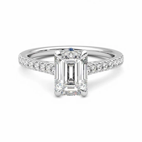 Minimalist Creation Emerald Cut Moissanite Engagement Ring with Hidden Anniversary Stone and Pav?? Accents