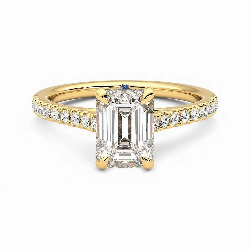 Emerald Cut Moissanite Engagement Ring with Hidden Anniversary Stone and Pav?? Accents Digital Component