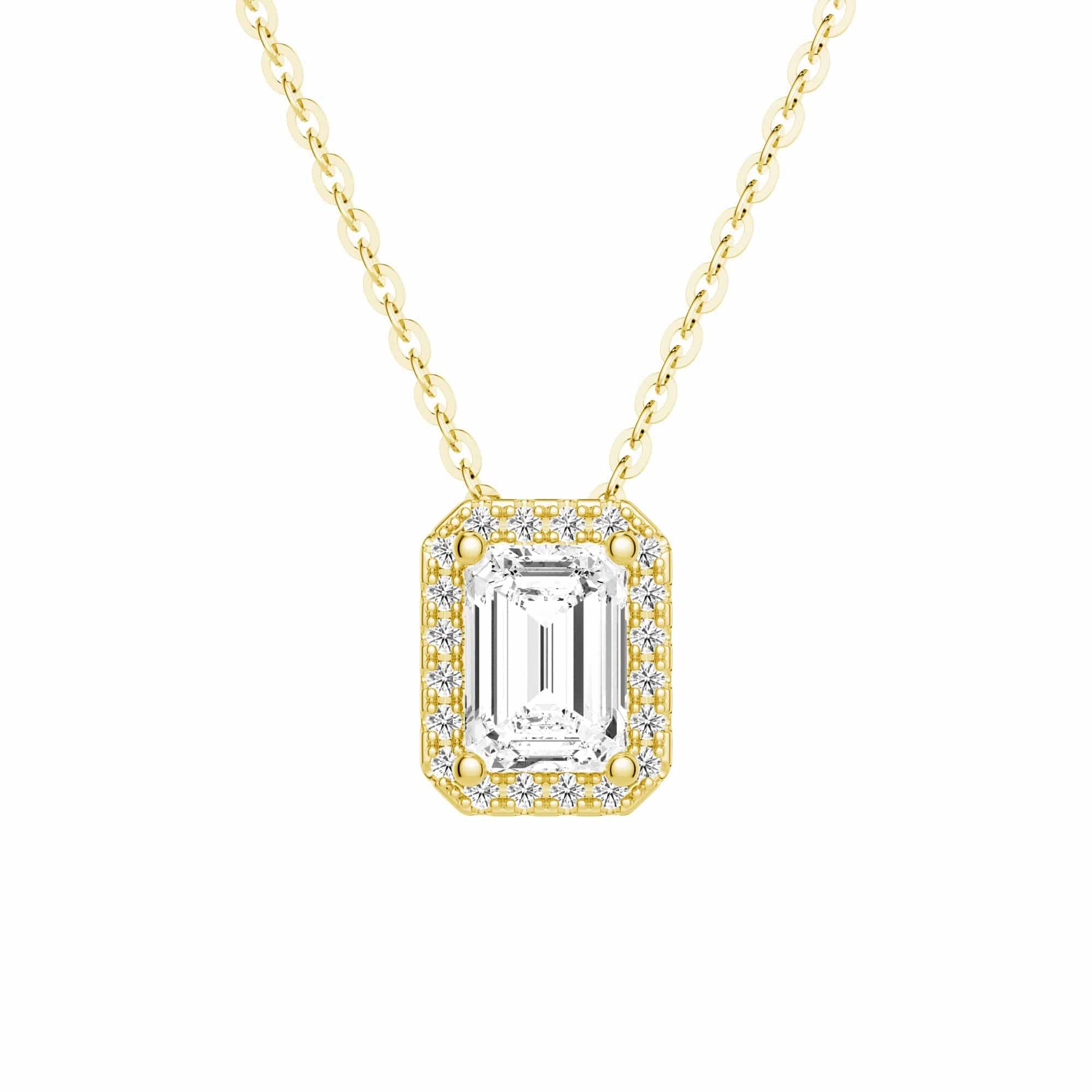 Green Piece Runway Ready Emerald Cut Pav?? Moissanite Halo Pendant Necklace