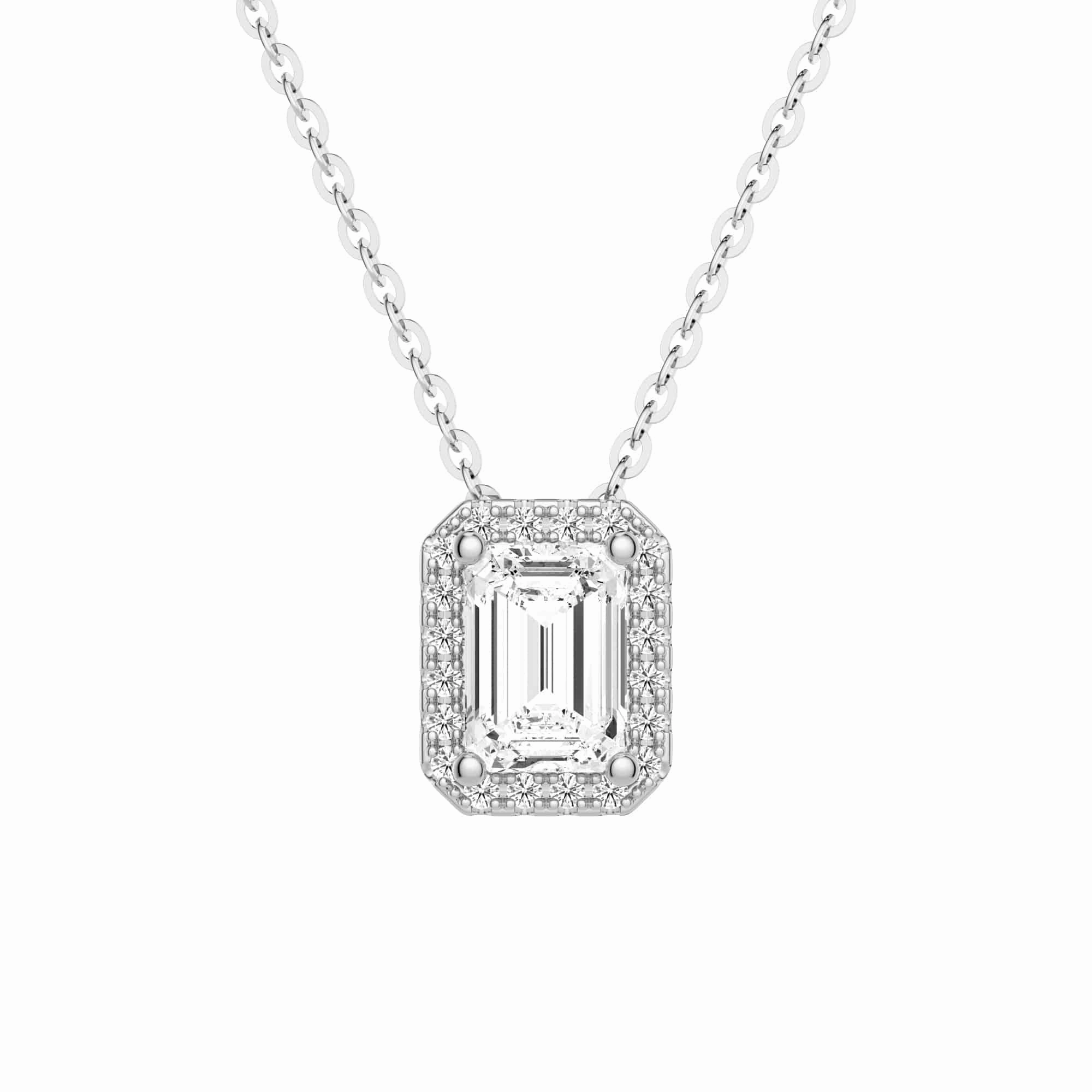 Exquisite Jewelry Family Accent Emerald Cut Pav?? Moissanite Halo Pendant Necklace