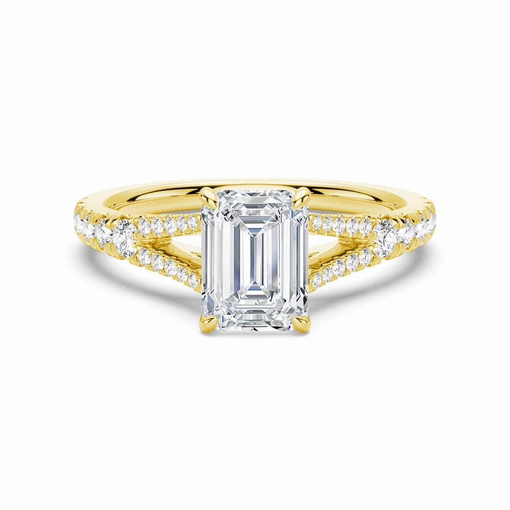Emerald Cut Split Shank Moissanite Engagement Ring High-End Art Bride Jewelry