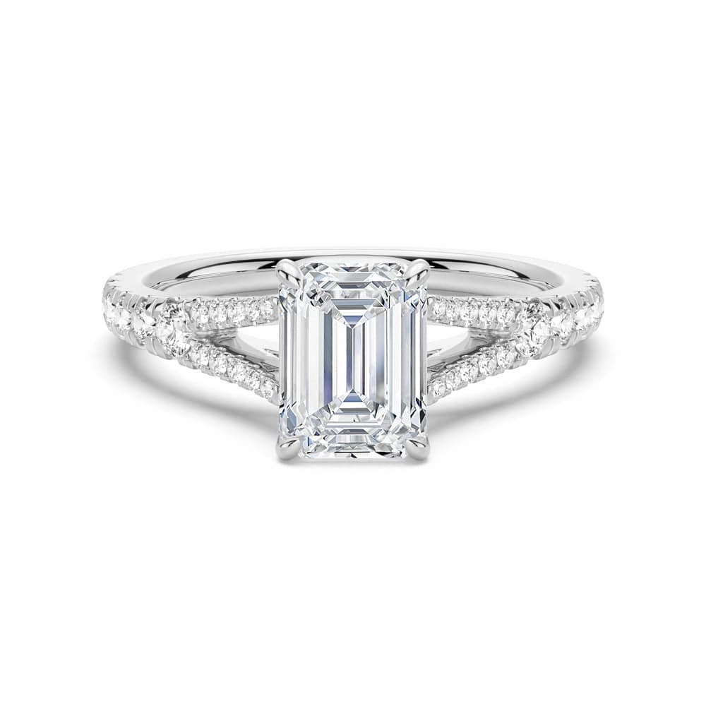 Custom Symbol Emerald Cut Split Shank Moissanite Engagement Ring
