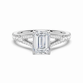 Custom Symbol Emerald Cut Split Shank Moissanite Engagement Ring
