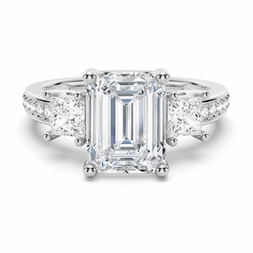 Emerald Shaped Three Stone Engagement Ring Weatherproof Layer