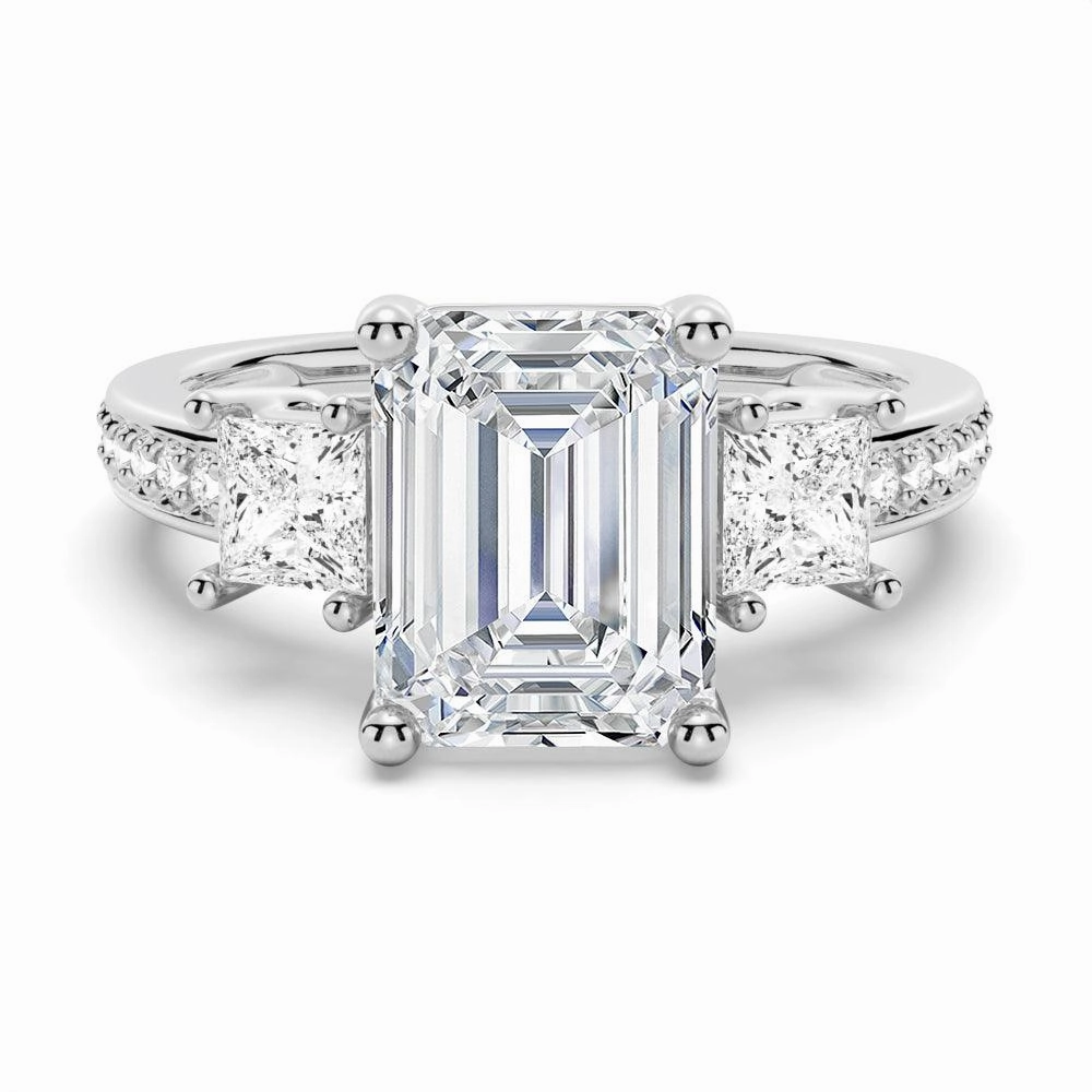 Emerald Shaped Three Stone Engagement Ring Bold Mark Exclusive piece