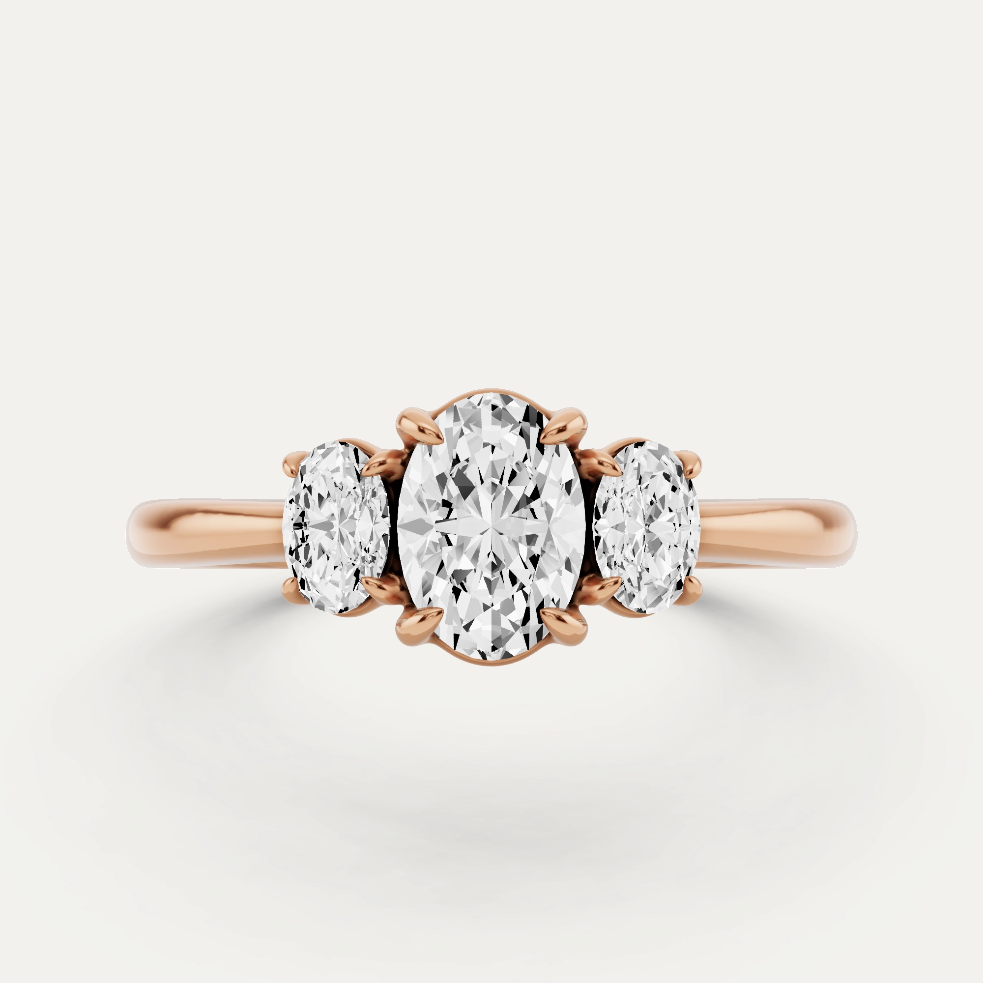 7/8 ctw Oval  Diamond Three Stone Engagement Ring Cool Finish