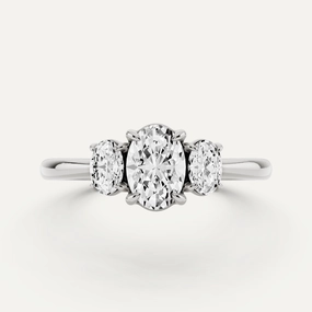 7/8 ctw Oval  Diamond Three Stone Engagement Ring Night Style