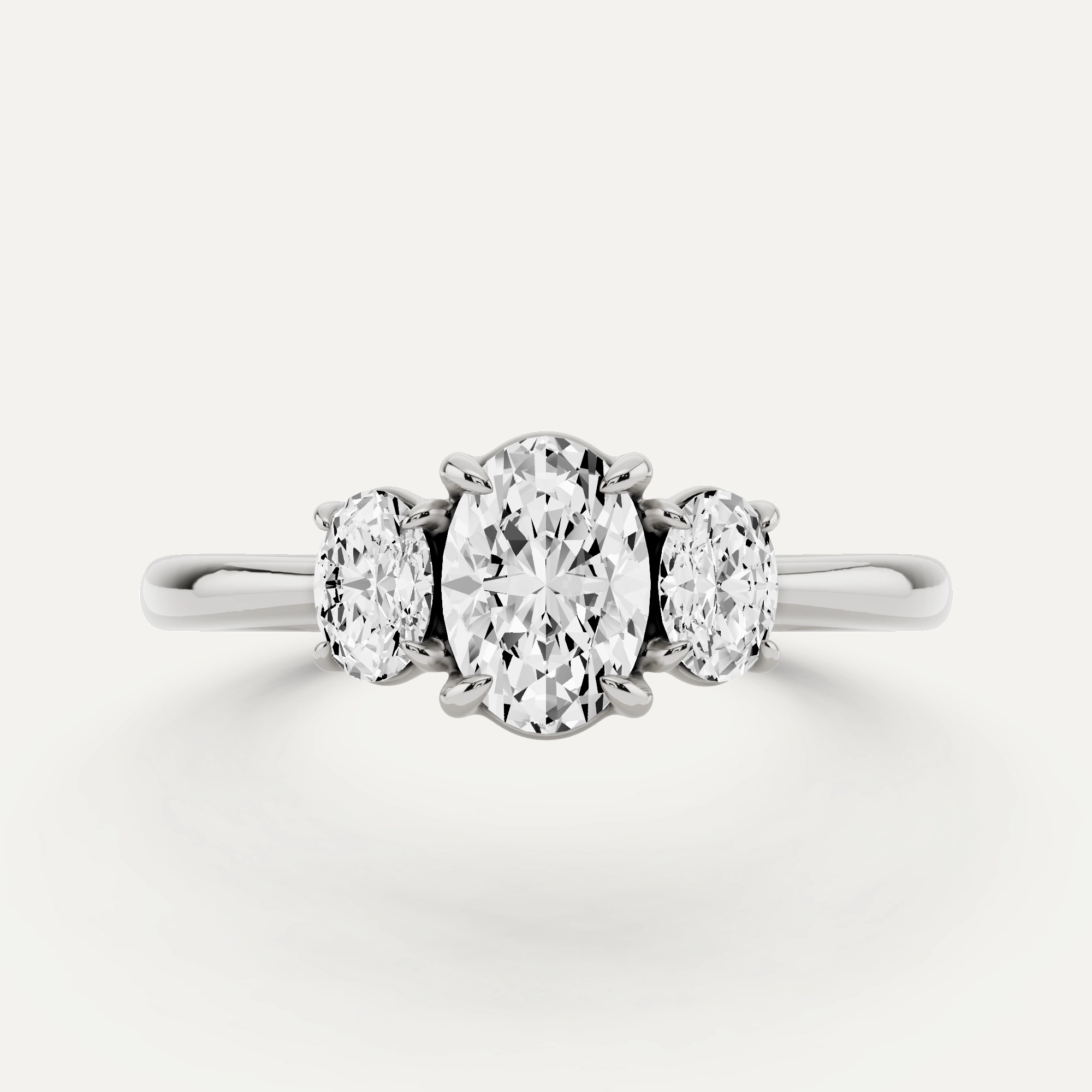 Clear Style Layered Texture 7/8 ctw Oval  Diamond Three Stone Engagement Ring