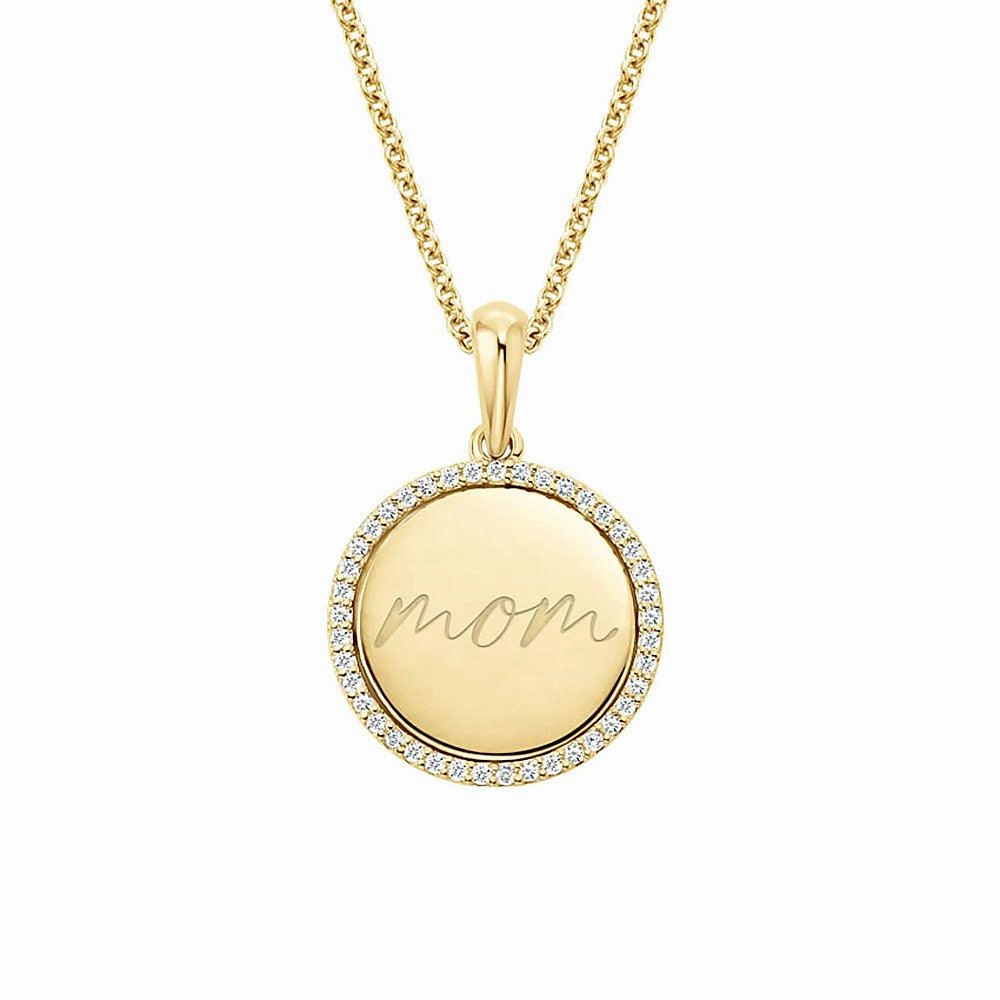 Engravable Mom Disc Moissanite Pendant Necklace Simple Style