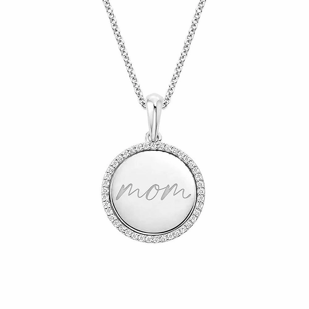 Pure Touch Engravable Mom Disc Moissanite Pendant Necklace