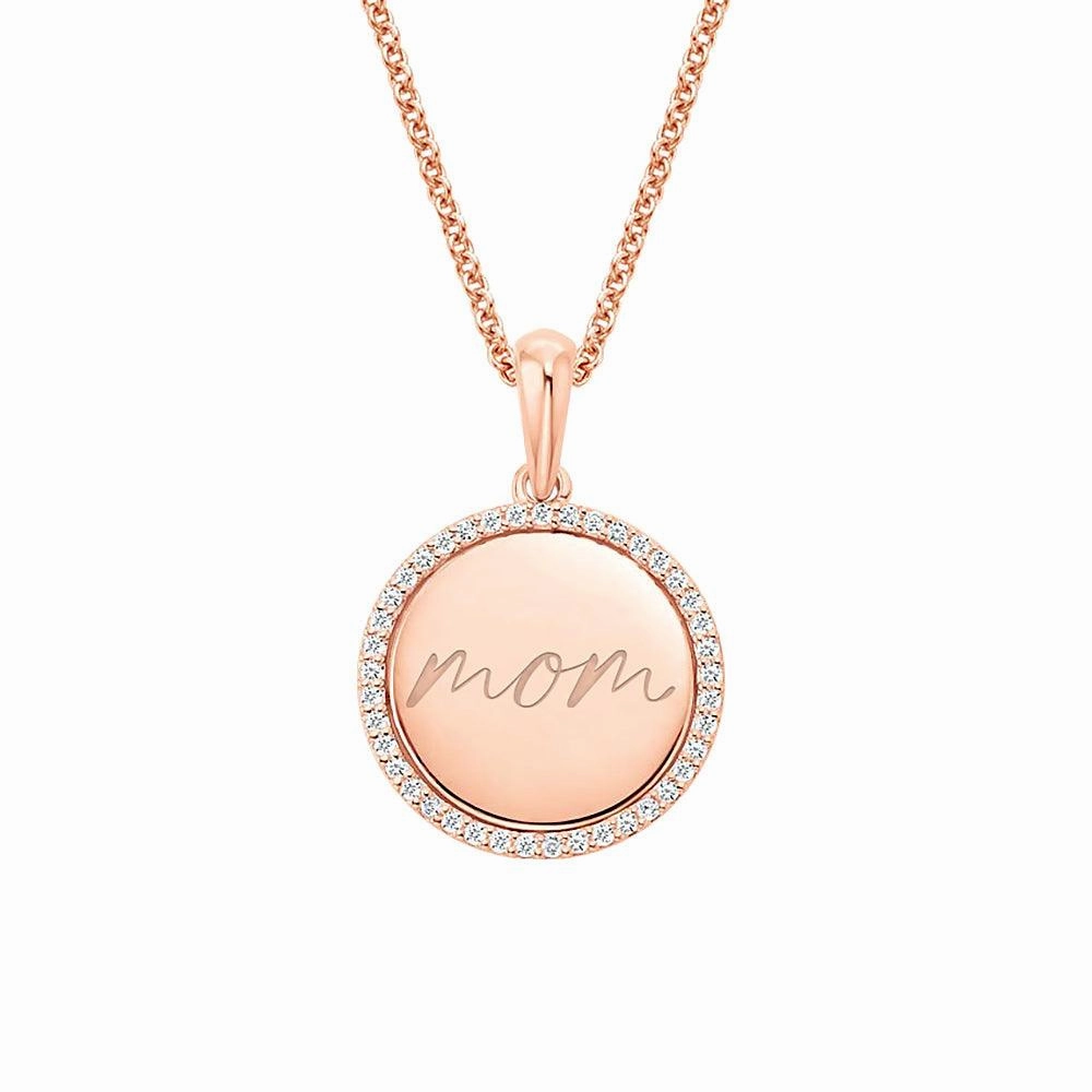 Engravable Mom Disc Moissanite Pendant Necklace Classic Present Winter Look