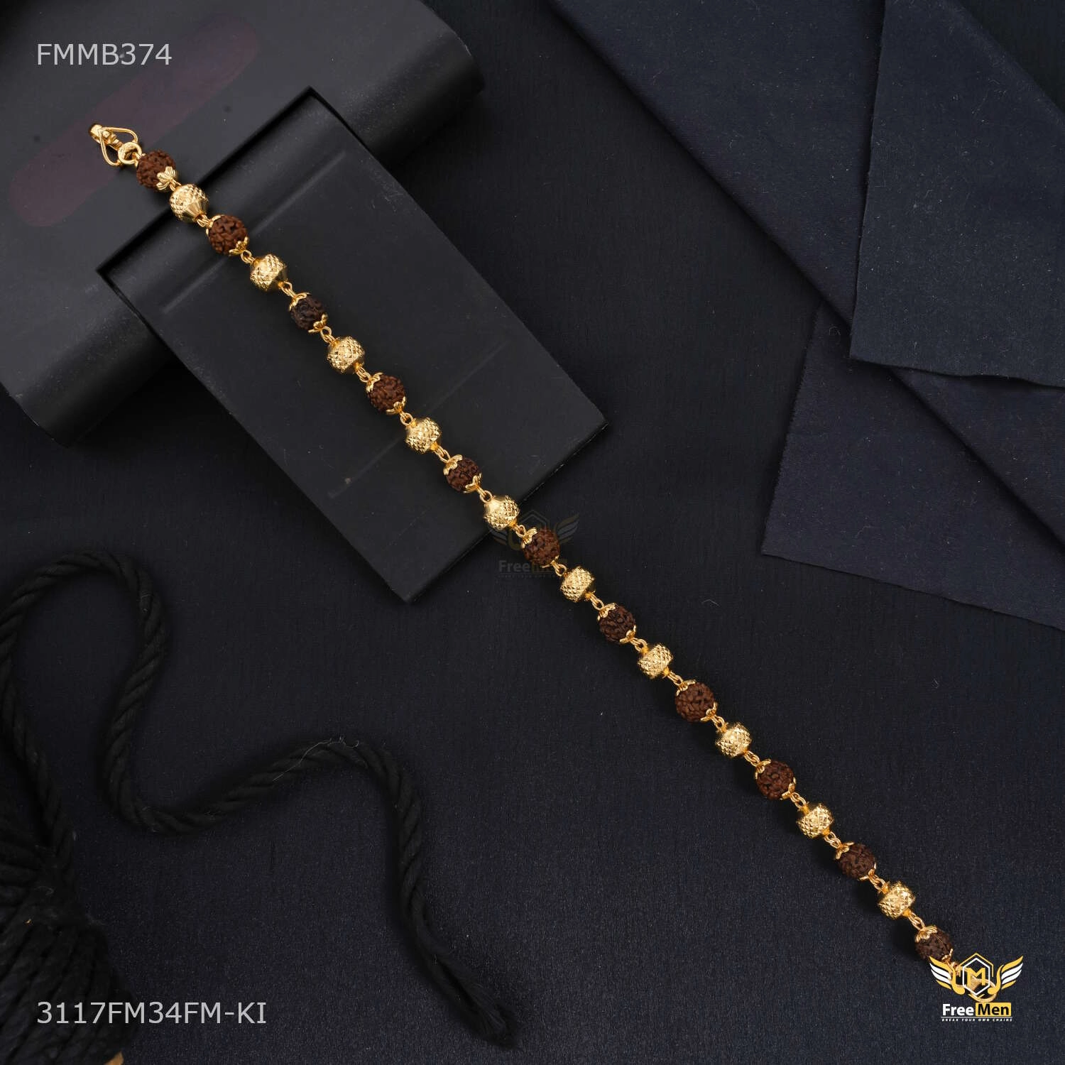 Fair Price Last Chance One by One Golden Ball Rudraksha Bracelet for Men - FMMB374