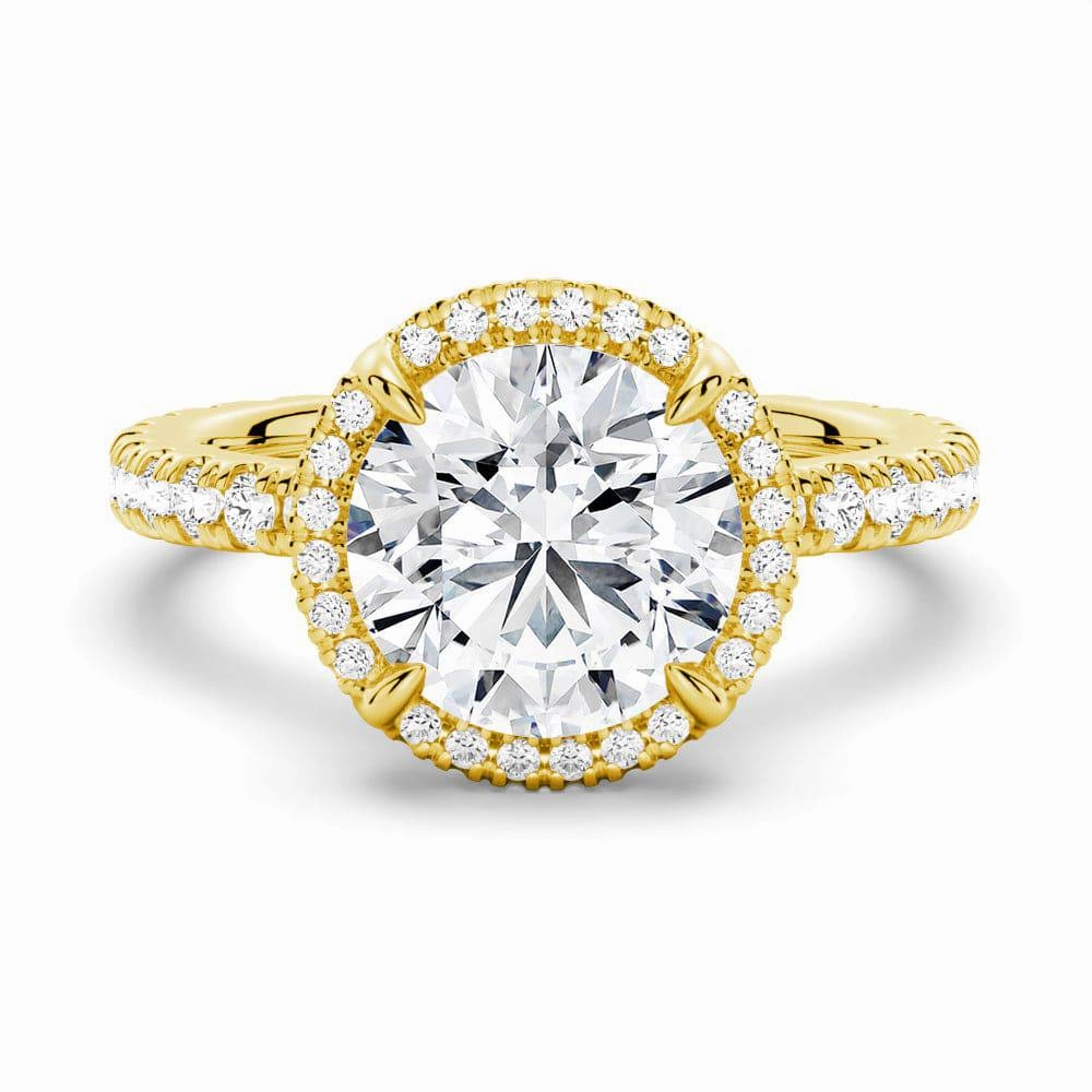 Half Eternity Round Cut Moissanite Halo Engagement Ring Modern Contour