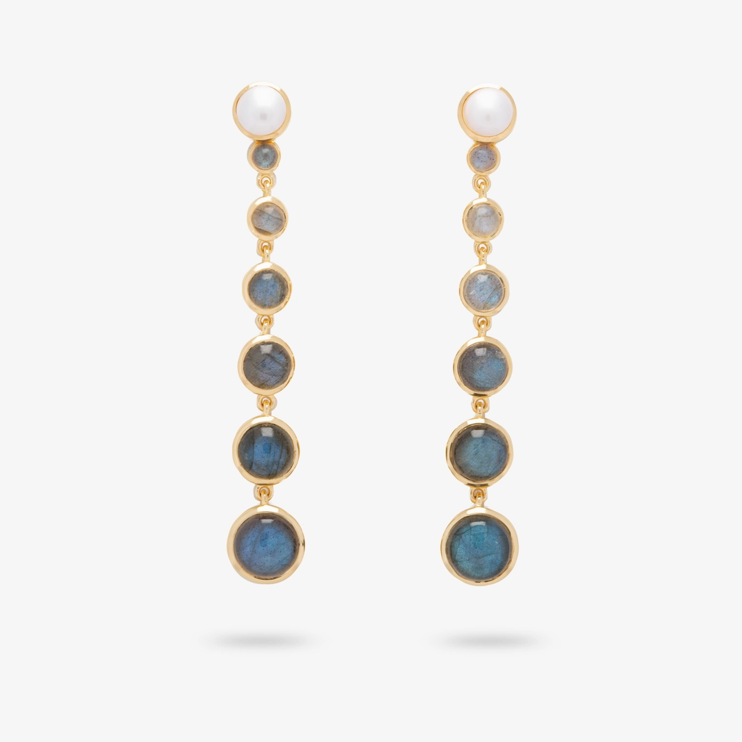 Attractive Style Amare Wear Freshwater Pearl and Labradorite Multiway Statement Earring