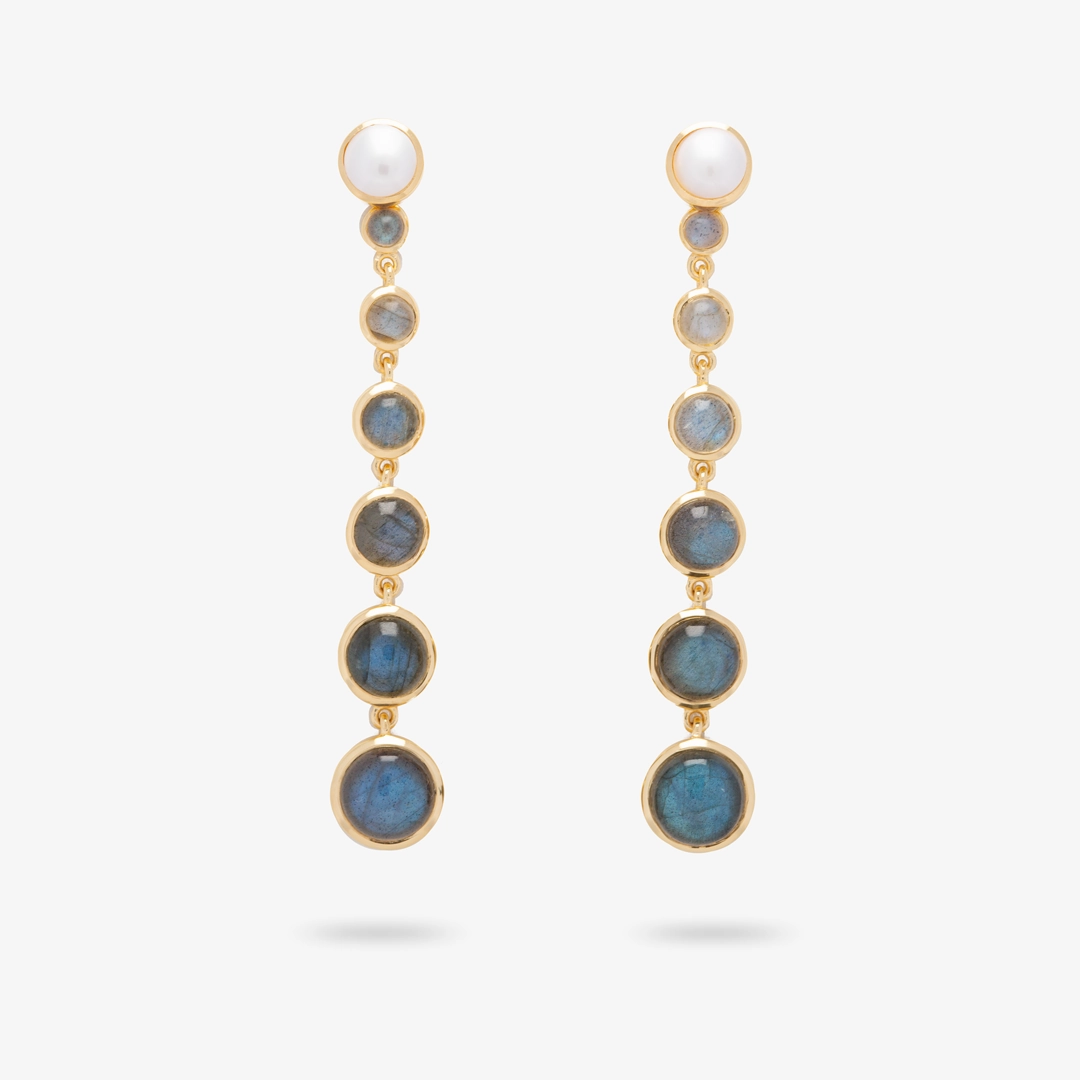 Amare Wear Freshwater Pearl and Labradorite Multiway Statement Earring Trendy Sparkle Glow Ready