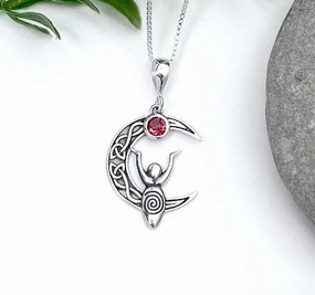 Celtic Moon Spiral Goddess Garnet Necklace Affordable Design Winter Outfit