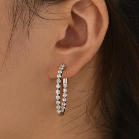 Abstract Jewelry Minimalist Detail Moissanite 1.0Ct Sparkle Round Cut Women's Hoop Earrings In Sterling Silver