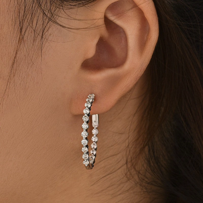 Abstract Jewelry Minimalist Detail Moissanite 1.0Ct Sparkle Round Cut Women's Hoop Earrings In Sterling Silver