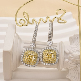 Trendy Design Louily Yellow Stone Cushion Cut Women's Earrings