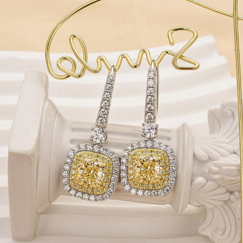 Trendy Design Louily Yellow Stone Cushion Cut Women's Earrings