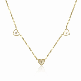 Gold Plated Sterling Silver Mother of Pearl Three Heart Necklace Classic Choice