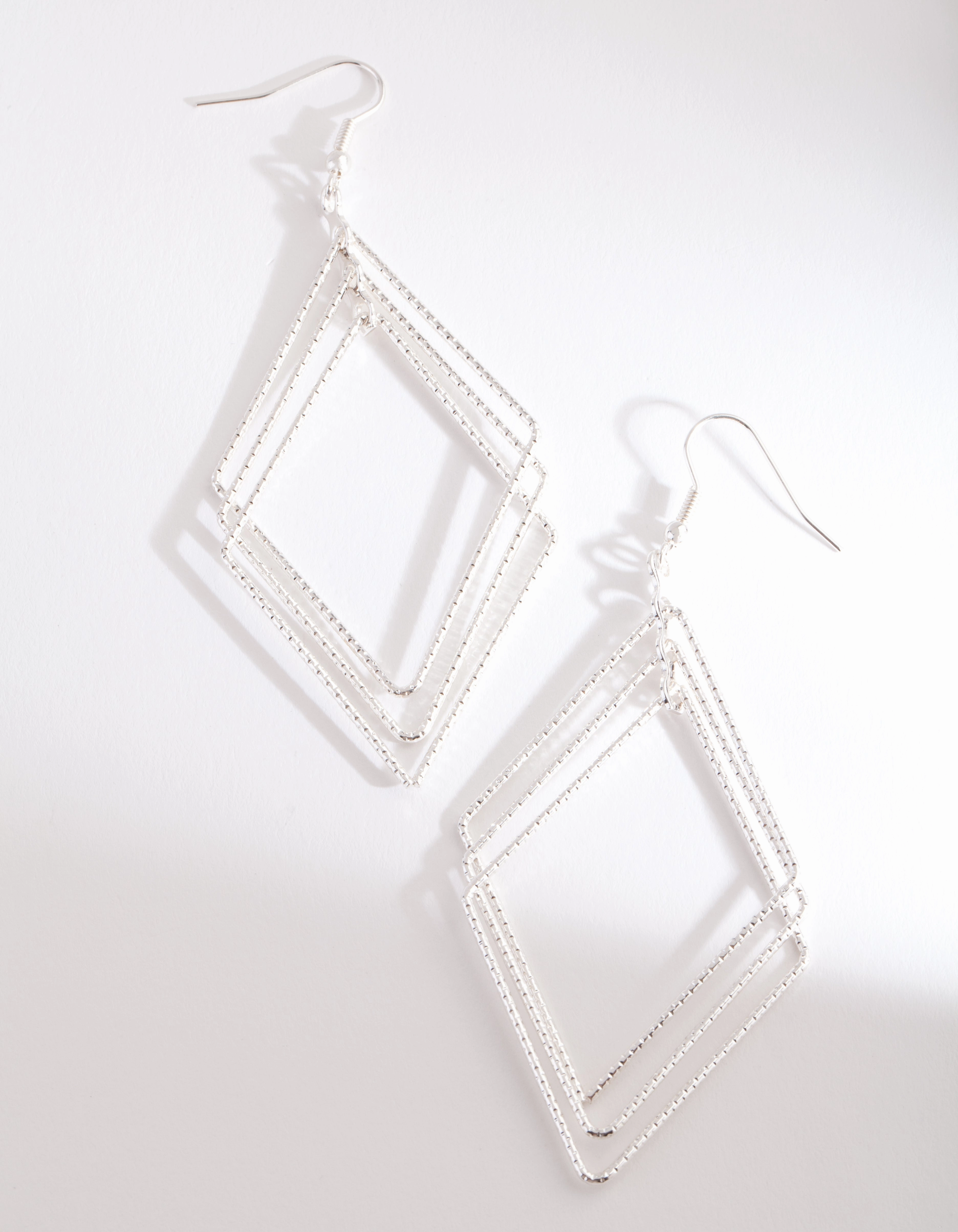 Bright Trinket Office Item Silver Diacut Hollow Diamond Drop Earring